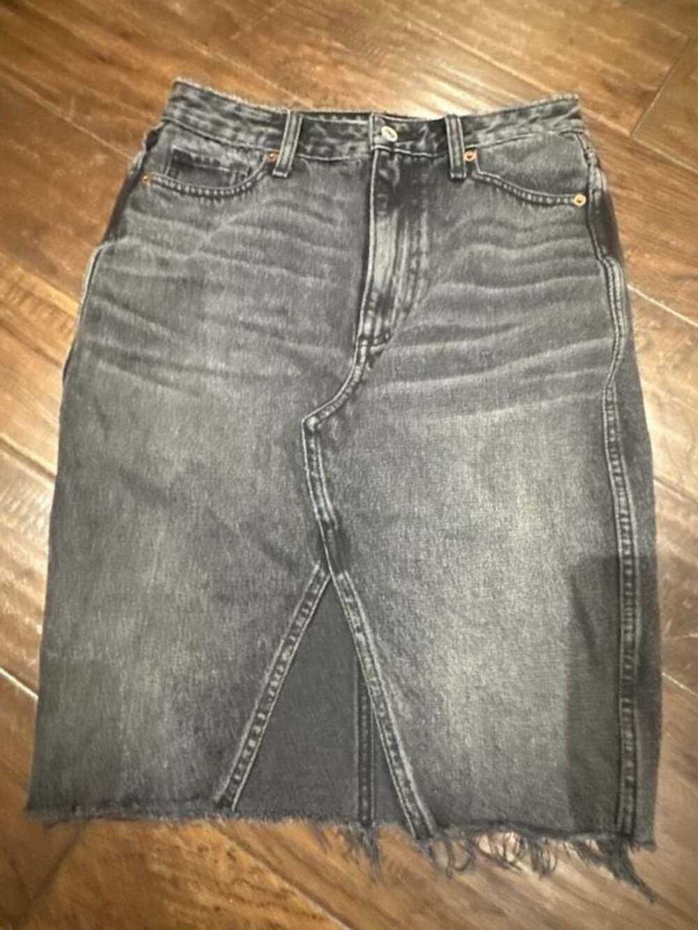 Abercrombie & Fitch Split Front Midi Denim Skirt Size 27 Black Wash